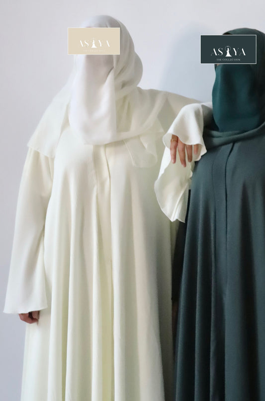 EVENING Flowy Textured Button Down Abaya in Cream